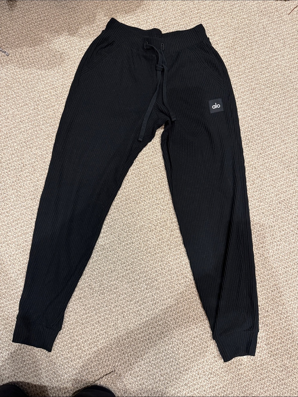 ALO Yoga Men’s Black Ribbed Joggers with Drawstring